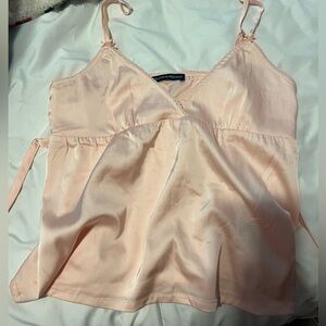 Brandy Melville Pink Silk Tie Shirt